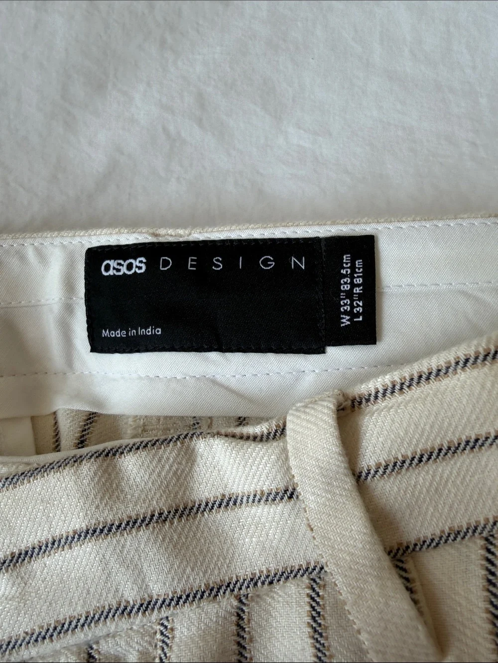 ASOS Cream Pinstripe Dress Trousers linen size 33 x 30